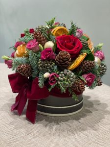 Christmas Hat Box - Red & Gold