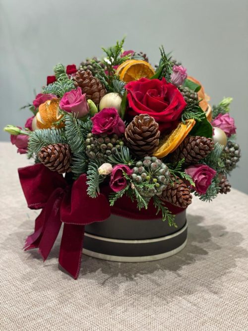 Christmas Hat Box - Red & Gold