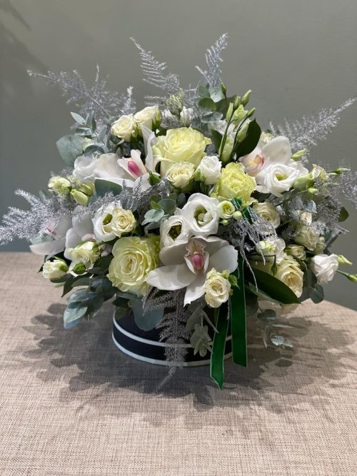 Christmas Hat Box - White & Silver