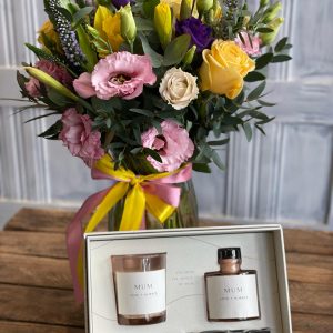 Beautiful Mother's Day vase made with the finest quality flower's with Katie Loxton Candle and Diffuser gift set