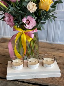 Beautiful Mother's Day vase made with the finest quality flower's with Katie Loxton Candle trio gift set